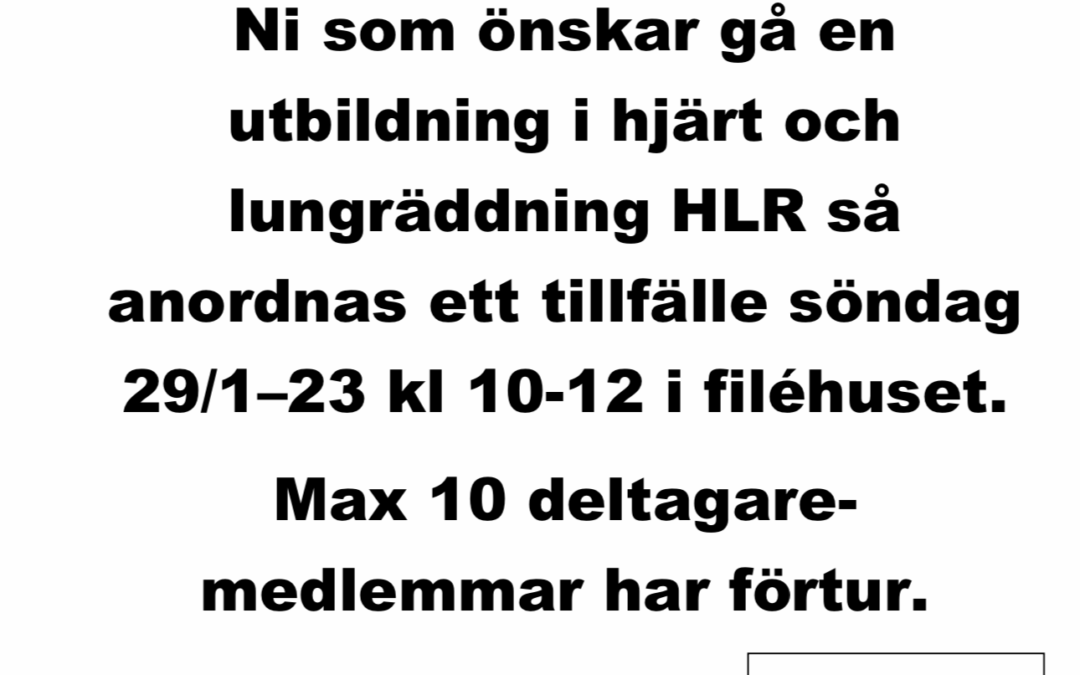 HLR utbildning i Filéhuset 29/1  10.00-12.00
